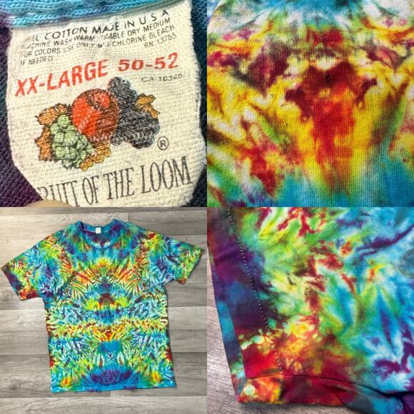 Vintage 80s Tie Dye Single Stitch T-Shirt Fruit of the Loom USA Made XX-Large - Picture 10 of 10